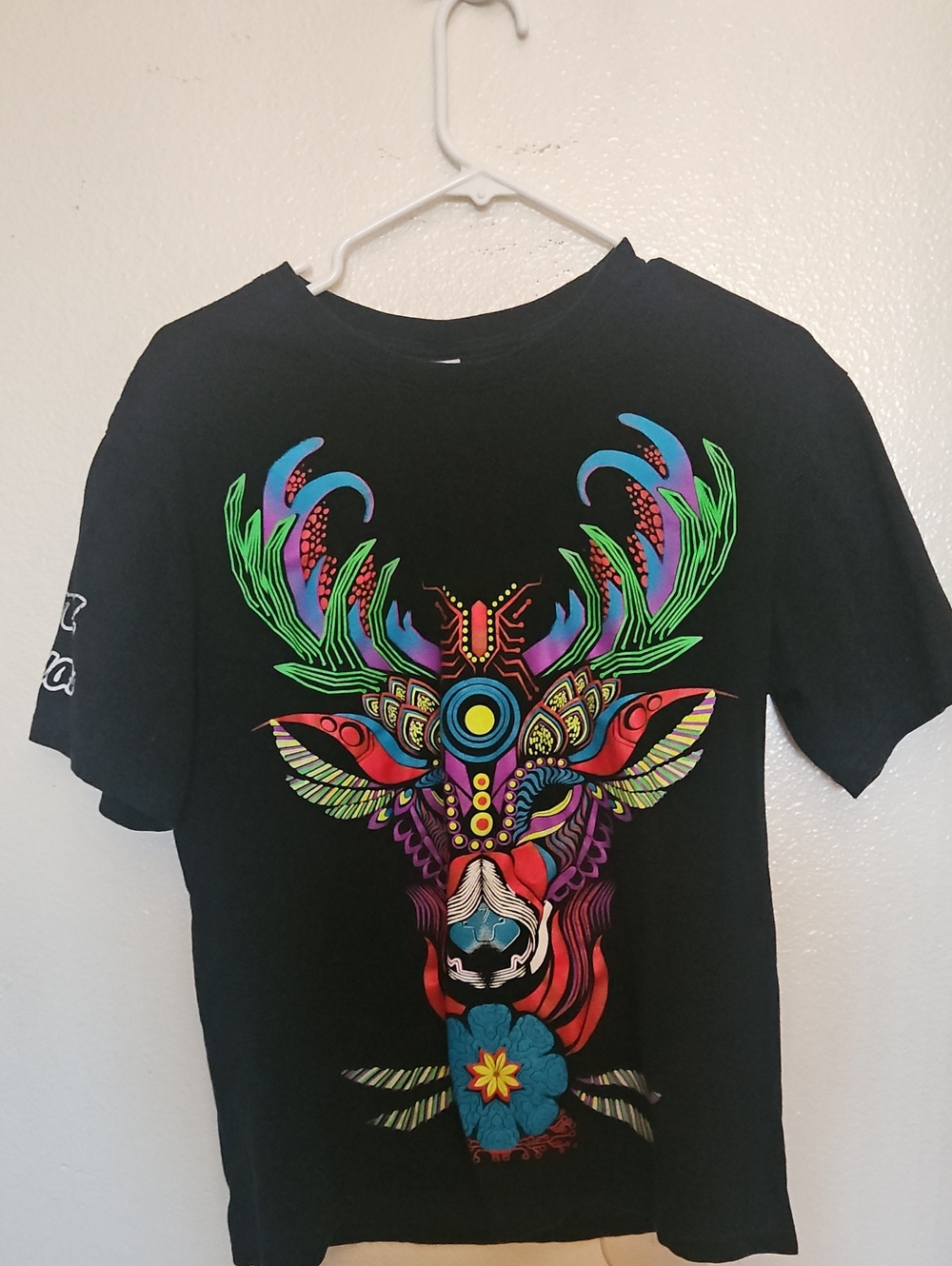 Black T-Shirt with Colorful Psychedelic Deer Graphic